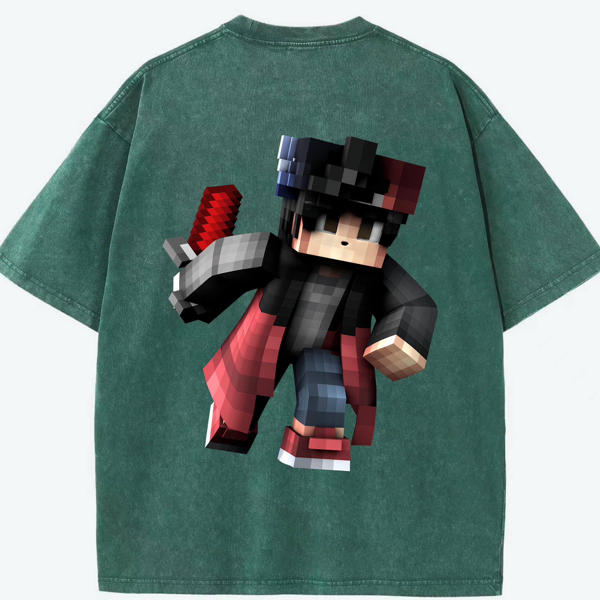 （画像用） マインクラフト ブロックの世界 Minecraft MC Block world 綿100% ヴィンテージ風 半袖Tシャツ（背面プリント）